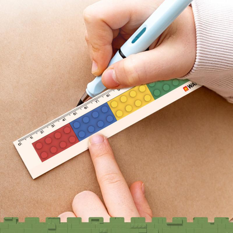 Building Block Stationery Small Particle Bricks Rule Pencil Box Sharpener Drill Pen Knife Pocket Mounted Text Toy for Kids