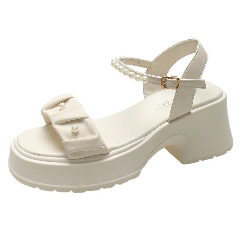 Roman sandals women's summer platform fairy wind word with middle heel pearl sandals women's sandals
