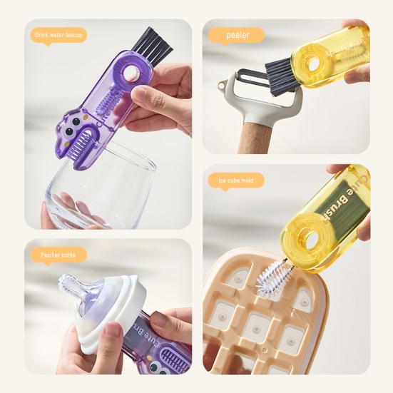 2/3Pcs 3 In 1 Cleaning Brushes Cartoon Design Food-Grade Anti-Slip Handle Gap Brush Portable Long Bristle Bottle Cleaner
