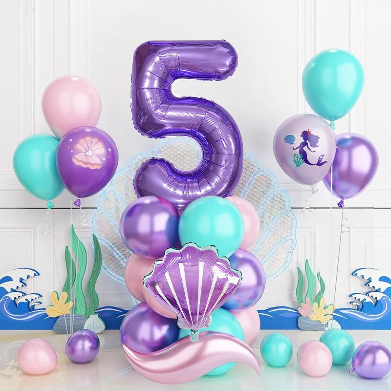 Mermaid Theme Balloon Set Printed Latex Balloon Birthday Party Scene Decoration Photo Props