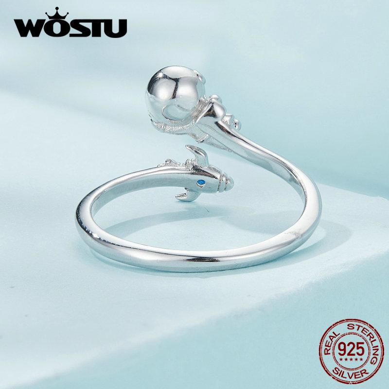 WOSTU 925 Sterling Sølv Rommann & Romfartøy Åpningsring Astronaut Justerbar Ring for Kvinner Bursdagsgave Finesmykker