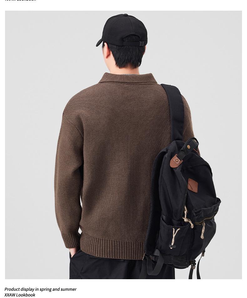 Mu Yuan Unisex American Cleanfit Polo Collar Sweater - Casual, Loose, Versatile Knitwear for Men