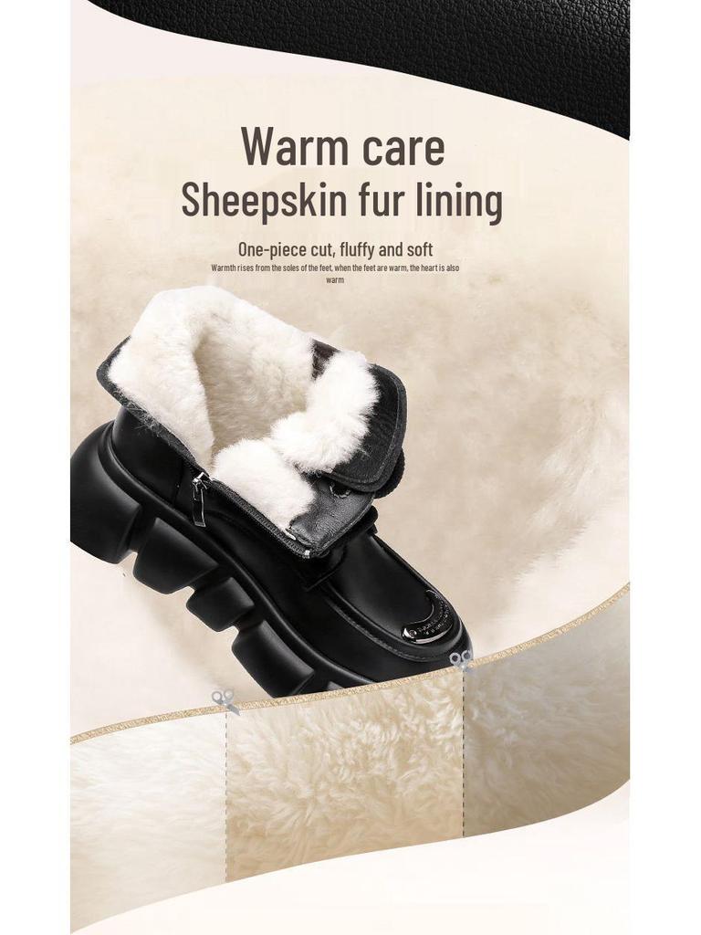 Women's Genuine Leather Fur-Lined Snow Boots with Thick Sole