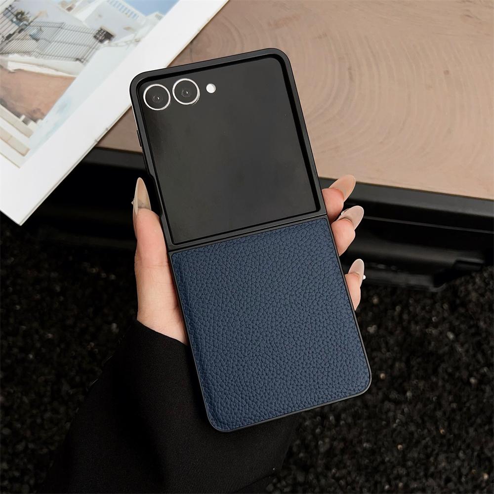 

Samsung Galaxy Z Flip 7 6 5 4 3 ZFlip6 Flip5 Flip4 Flip7 FE Противоударный Мягкий Чехол Роскошный Кожаный Чехол для Телефона с Текстурой Личи Galaxy Z Flip3 5G синий