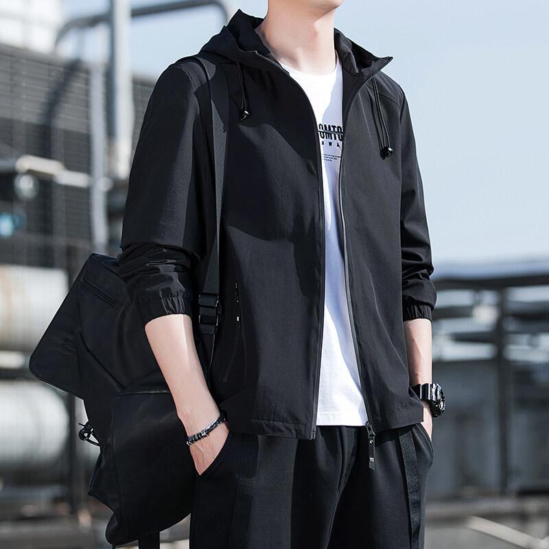 Frühling Herbst Unifarbene Kapuzen-Freizeit-Modejacke Herren All-Match Reißverschlussmantel Herren Cardigan Oberbekleidung Top
