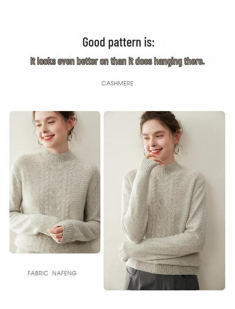 Women's Retro Jacquard Seven-Needle Cashmere Sweater - Thickened Double-Strand, Half-High Neck, Ideal Inner Layer for Autumn and Winter.