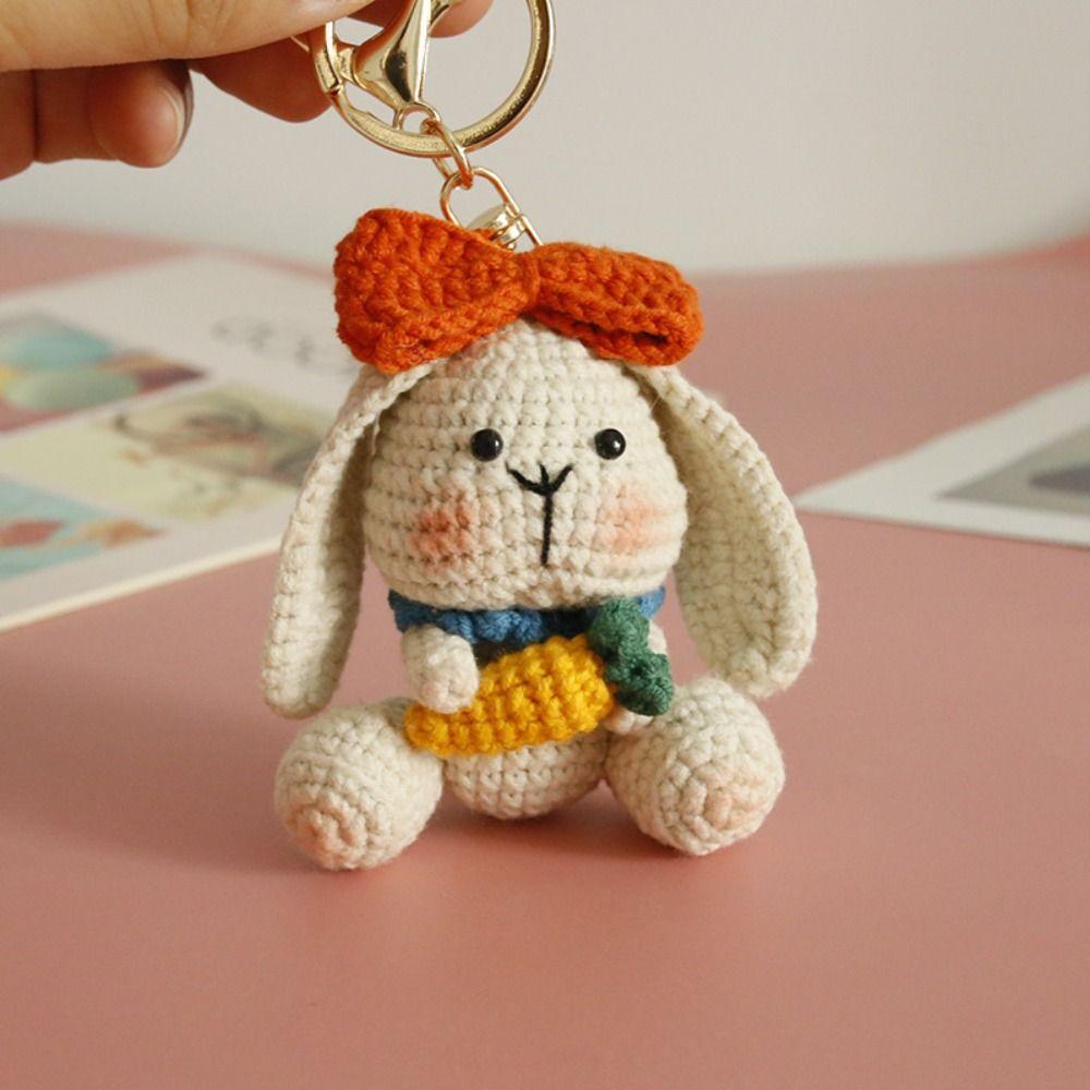 Knitting Crochet Keyrings Handmaking Rabbit Doll Pendant Creative Bunny Keyrings  Friends Gift
