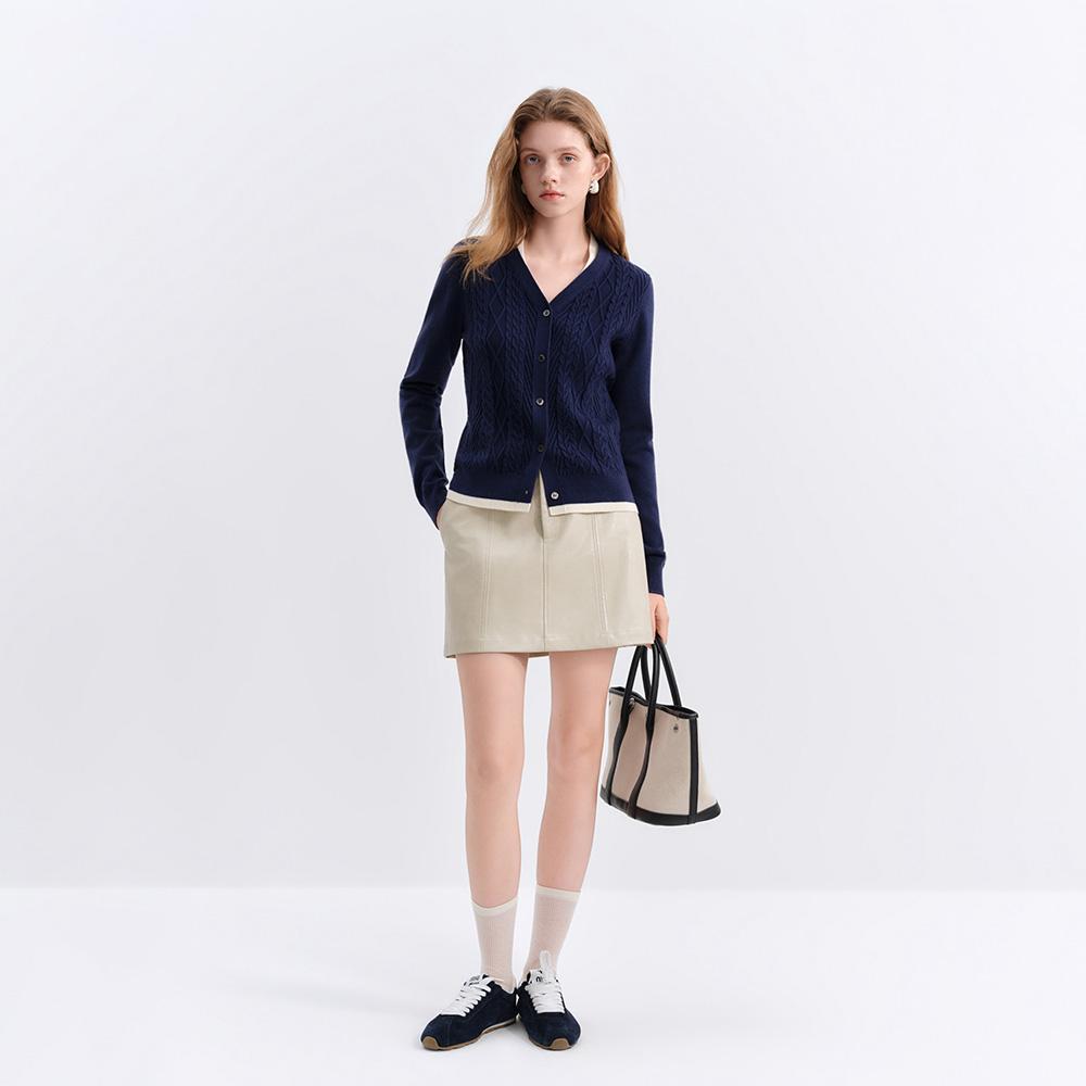 Wednesday Delight Wd_Fake Two-Piece Cable Cardigan_Navy