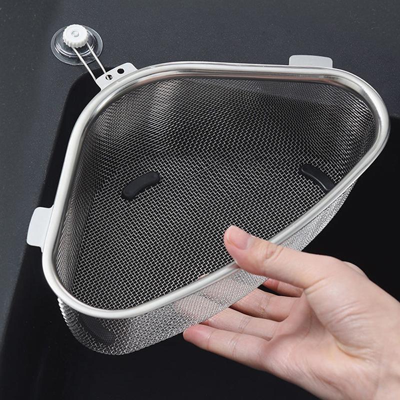 Coș de scurgere pentru chiuvetă de bucătărie din oțel inoxidabil Coș de scurgere triunghi pentru alimente, coajă de legume, filtru de ouă, organizator de depozitare, raft de bucătărie, rack de scurgere