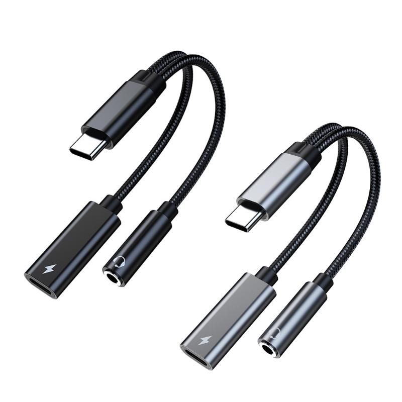 2 in 1 Type C to Auxiliary Plug Dongle Cable Type C to 3.5mm Sound & Charging Adapter for Music & Charging for Phone