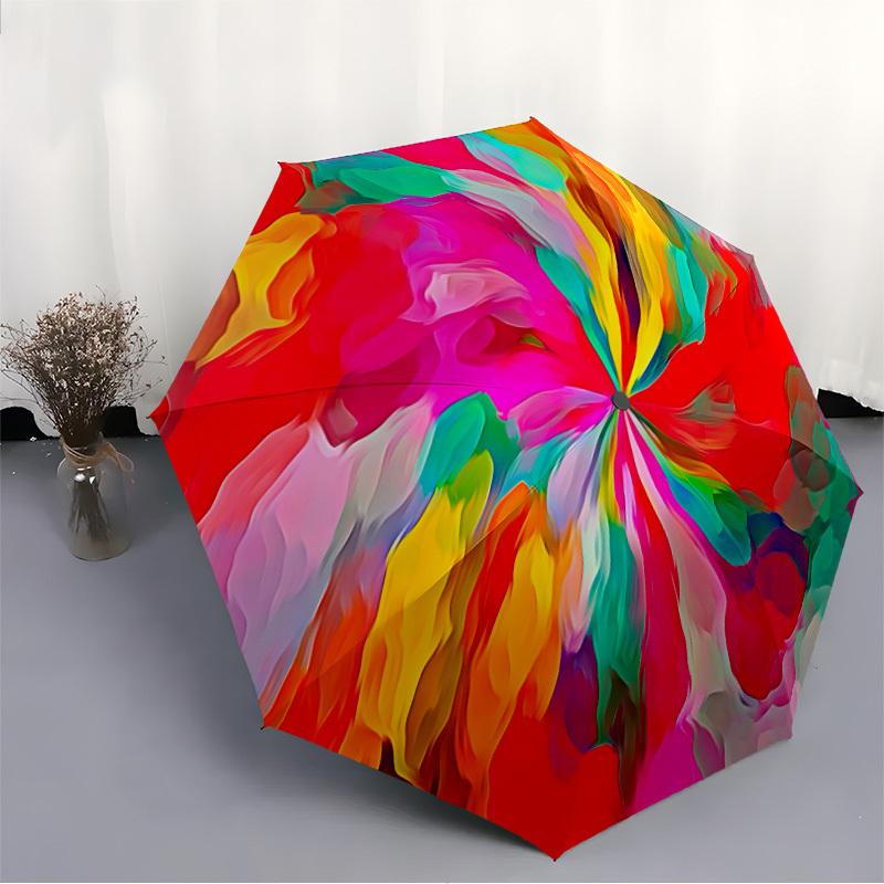 1pc Colorful Abstract Painting Automatic Folding Umbrella - Portable Collapsible Design, 8-Rib Iron Frame, Durable Fabric yy251125130