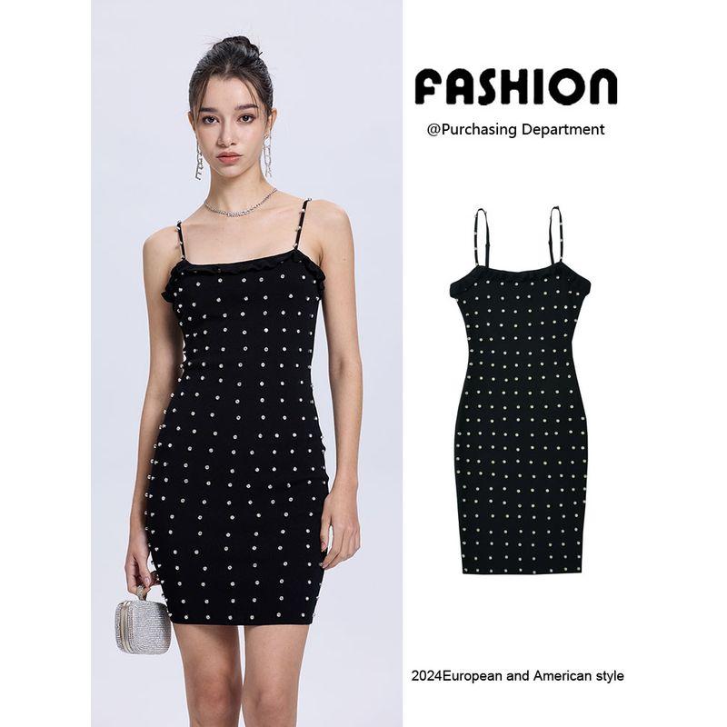 Za2025 Summer New Product Women clothes French style Temperament Waist Hugging Slimming Polka Dot Print Sling Sleeveless Short Dress