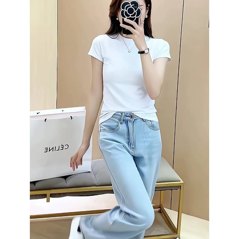 Short Sleeve T Shirt For Women With Slim Fit Cotton Blend Casual Summer Top