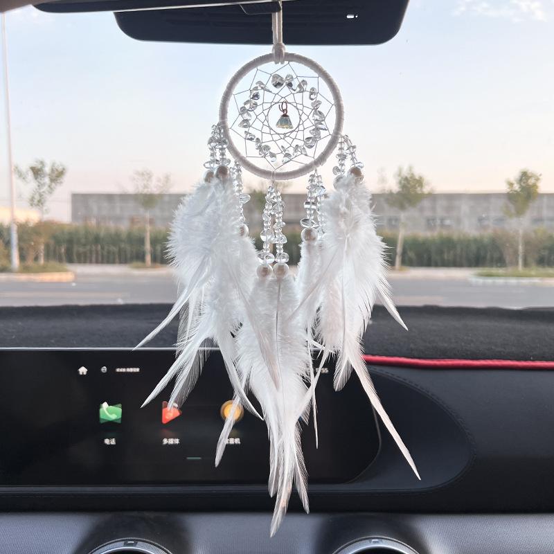 

Home Decoration Crystal Stone Car Pendant Exquisite Car Decoration Feather Dreamcatcher Wind Chime Rearview Mirror Car Jewelry