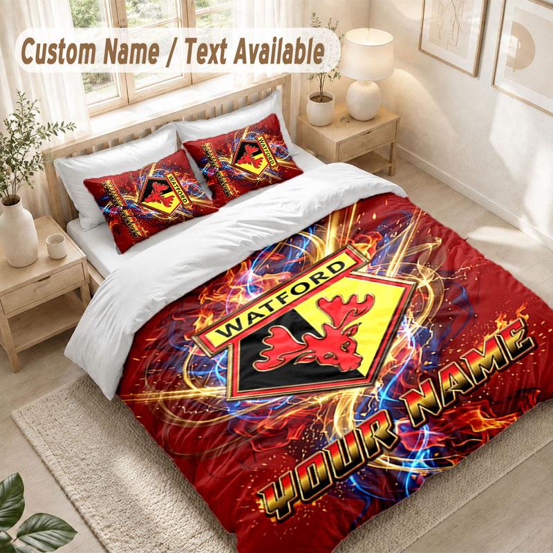 Custom Name Bedding Set 3 PiecesWatford FC Print Duvet Cover + 2 Pillowcases Soft Bed Decor