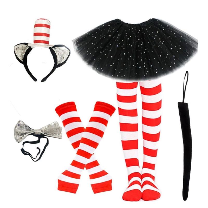Cats Costume Accessories Cats Ear Headband Cats Tail Glove Bowtie for Women Girl Cosplay Christmas Halloween Dress Up