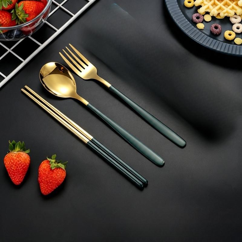 3pc Portable Tableware Set Spoon Fork Chopsticks Cutlery Kit for Students Outdoor Travel Outdoor Gear