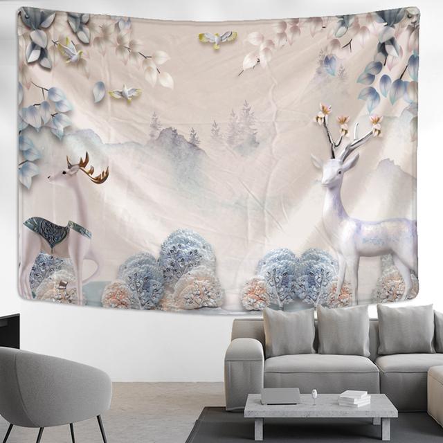 Tapiserie cu pene de păun agățat pe perete stil nordic boem, mister psihedelic, hippie, decor simplu pentru acasă