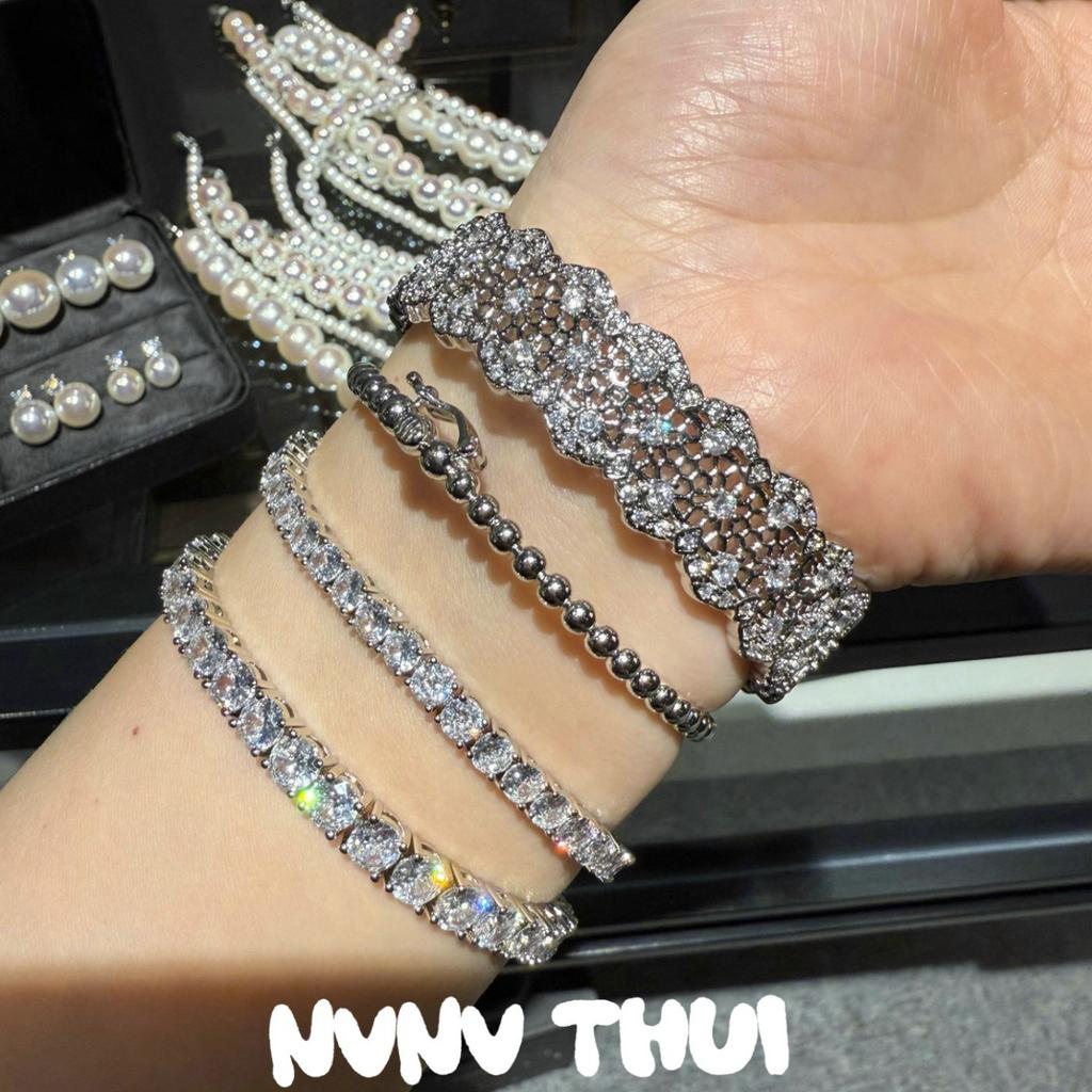 Jewelry, Honeycomb Lace Hollow Retro Queen Full Diamond Bracelet, Banquet Haute Couture Bright Small Row Diamond Tennis Bracelet