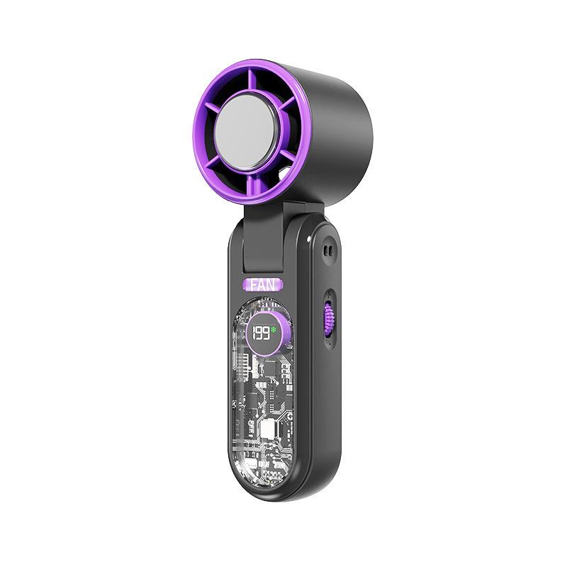 High-Speed USB Handheld Fan with Digital Display, Foldable Turbine, Mecha Style, Strong Wind & Semiconductor Refrigeration.