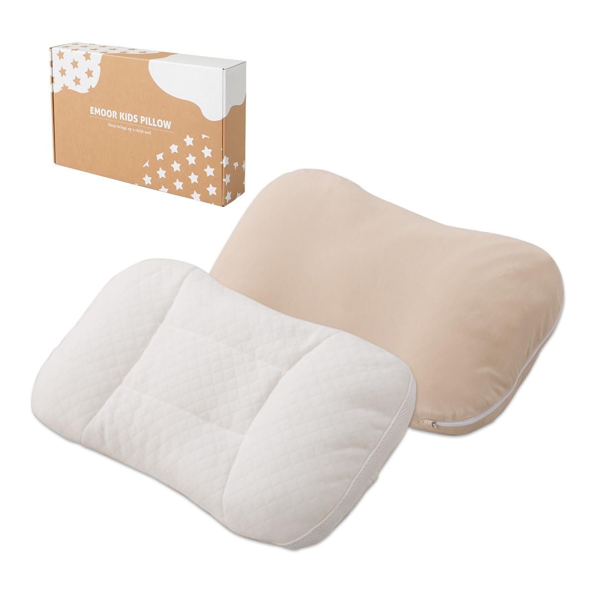 

EMOOR Children s Pillow, 50x30cm, Washable, Height Adjustable, with Cover, Soft Pipe, Comfortable Sleep, Sleep Education, Includes Lifestyle Checklist