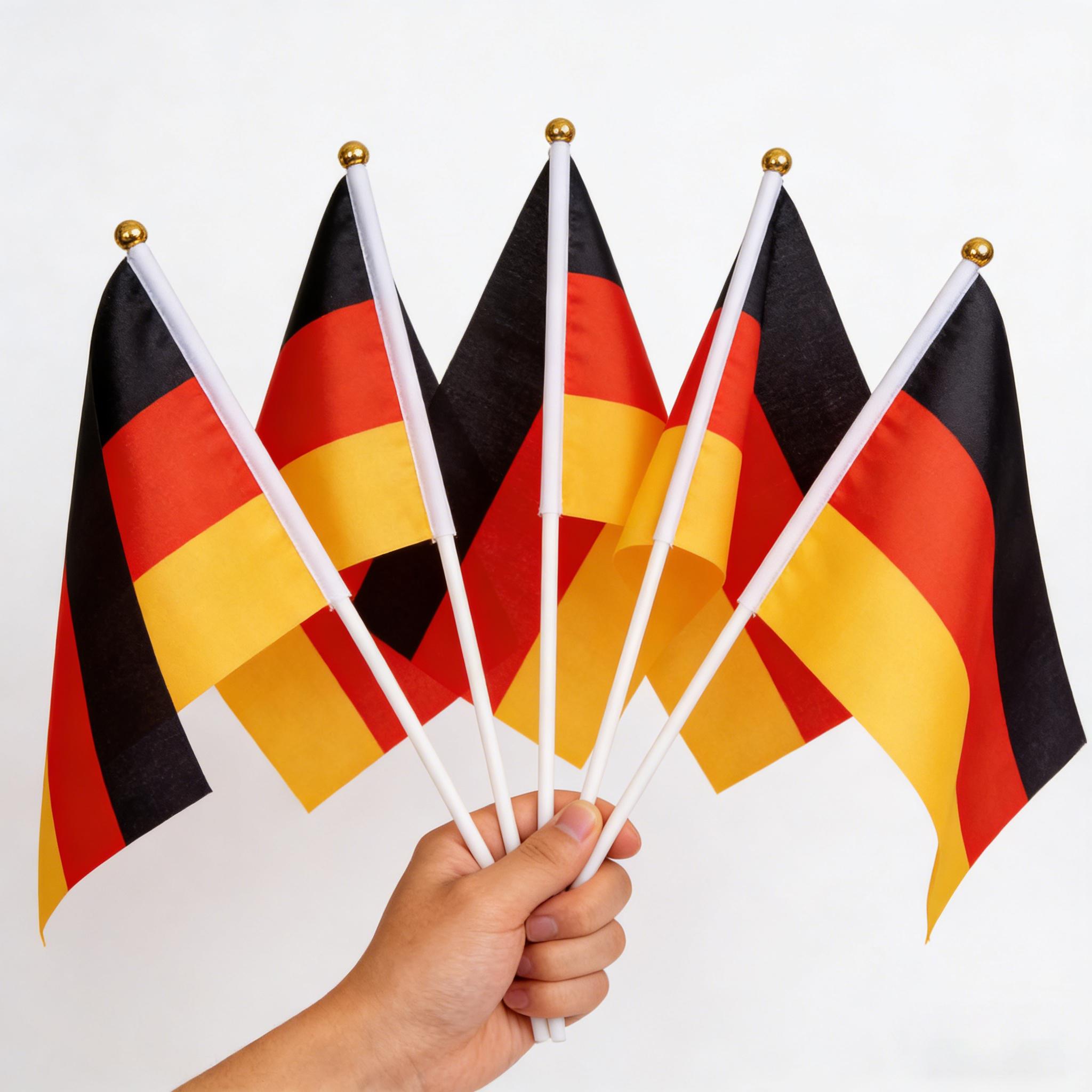 

Germany Hand Held Small Flag German National Flags on Stick, Mini Hand Waving Flags for World Cup Sports Events Party Decoration 5pcs