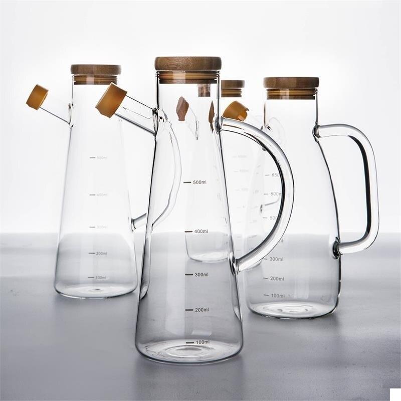 Transparente Ölflasche mit Griff und Skala, hitzebeständige Küchenutensilien, Sojasauce-Essig-Behälter