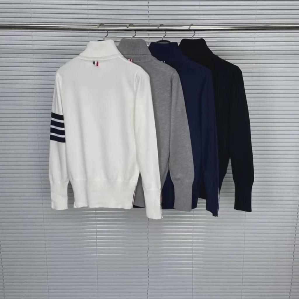 Pulover Unisex Clasic cu Gât Înalt cu Patru Bare din Lână pentru Toamnă/Iarnă