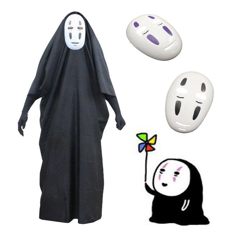 Away Spirited No Face Man Cosplay Costume Clothes Long Robe Mask Gloves Set Full