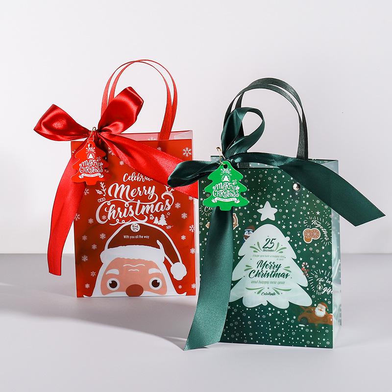 Santa Claus Christmas Gift PVC Tote Bag - Square Souvenir & Apple Packaging for Christmas Eve