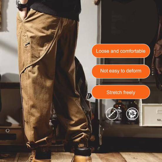 Men Harem Pants Thin Solid Color Elastic Waist Pockets Ankle-banded Drawstring Deep Crotch Wear-resistant Soft Breathable Men Cargo Pants Long