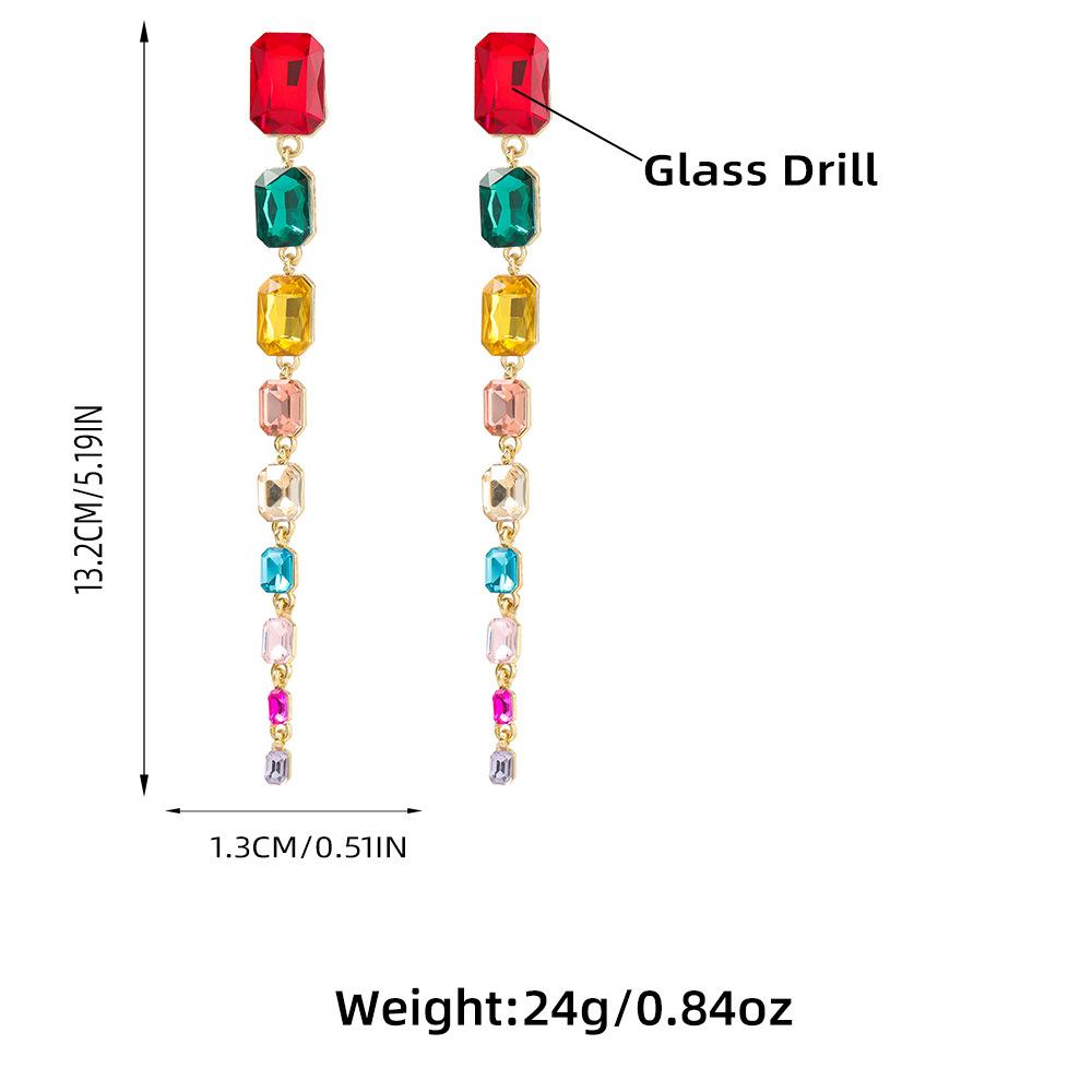 Modeschmuck Farbiger Diamant Quadratisches Glas Diamant Lange Ohrringe Damen Party Ohrringe