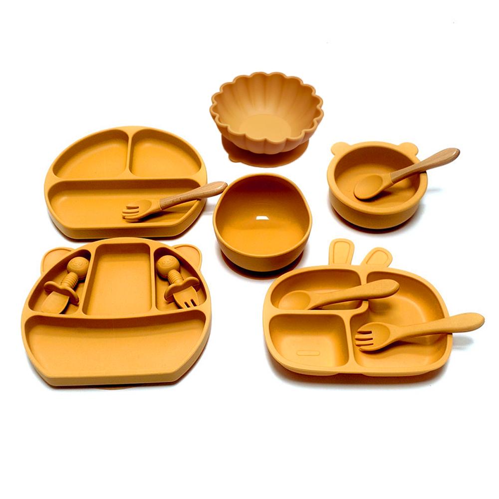 12 buc. Farfurie pentru bebeluși cu compartimente, farfurie cu ventuză, set complet de veselă pentru copii, set de cină