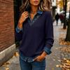 T-shirt casual da donna in maglia a maniche lunghe con colletto e design a pannelli per l'uso quotidiano