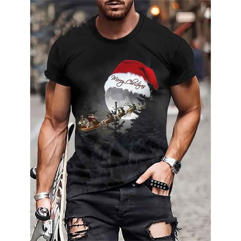 Christmas Tree Pattern Men's T-Shirt Funny Santa 3D Print Summer Casual Short Sleeve Crew Neck Top