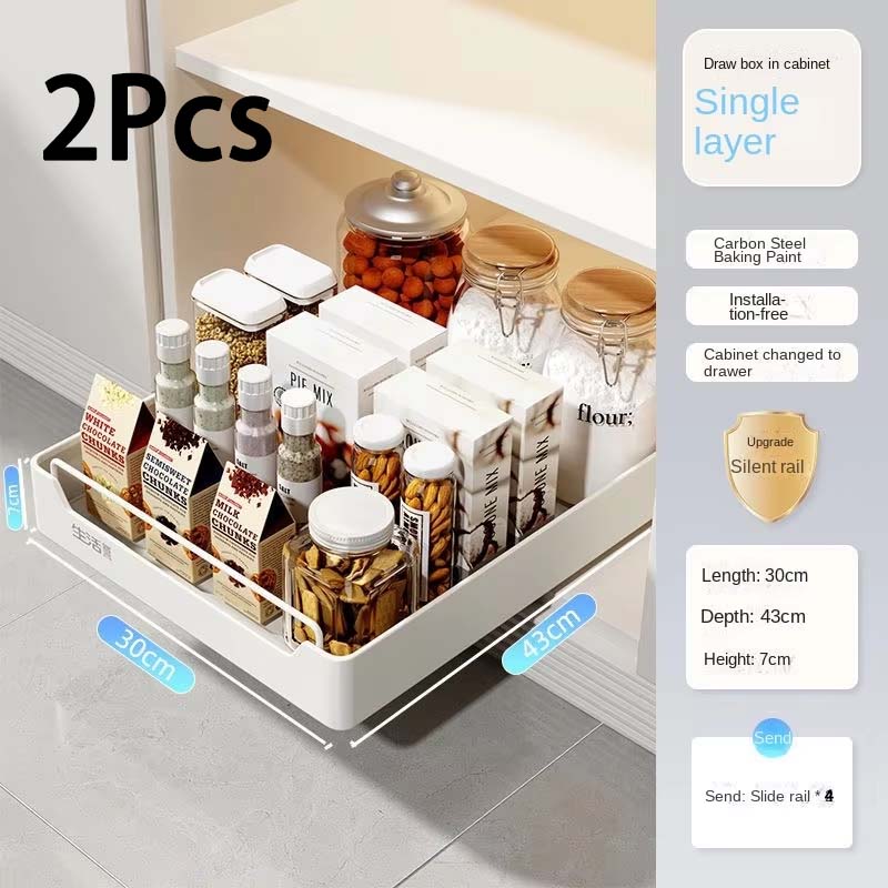 New Kitchen Storage Rack with Slide Rails Pull-out Kitchen Drawer Type Storage Tray Spice Box Storage Shelf Cabinets Organizer