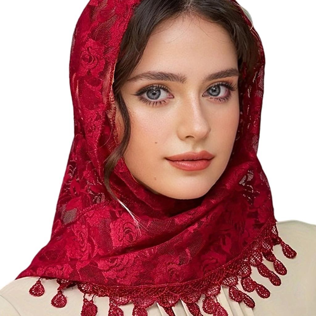 Tassels Lace Mantilla Veil Church Head Scarf Catholic Bridal Veil Chapel Church Shawl Wrap for Various Formal Occasion