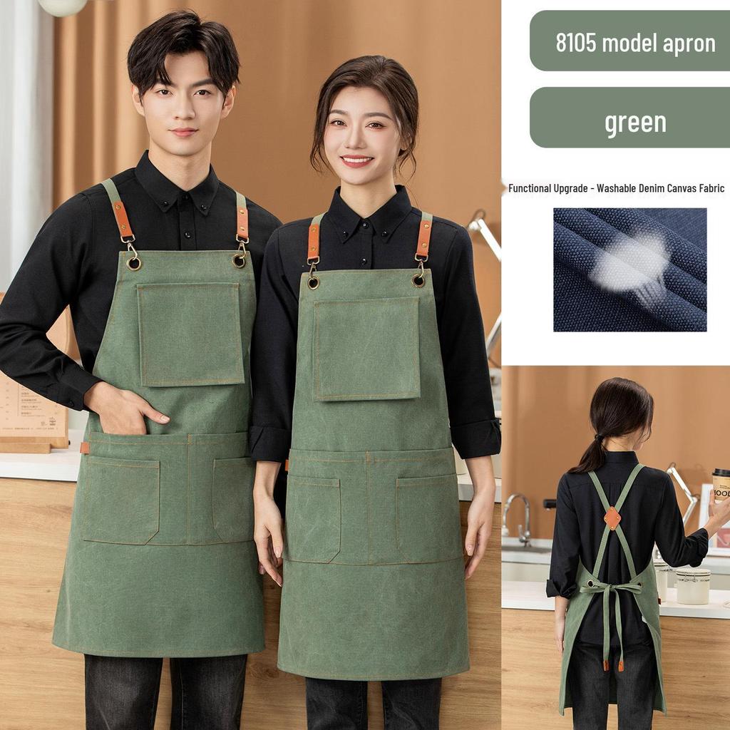 Premium Waterproof Canvas Apron for Catering, Baristas, Baking, Milk Tea Shops - Custom Logo Workwear