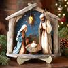 Durable Wood Nativity Set Scene Wooden Tabletop Sign, Christmas Manger Holy Family Figurine Decor, for Table Decor Religious Xmas Desktop Ornament,