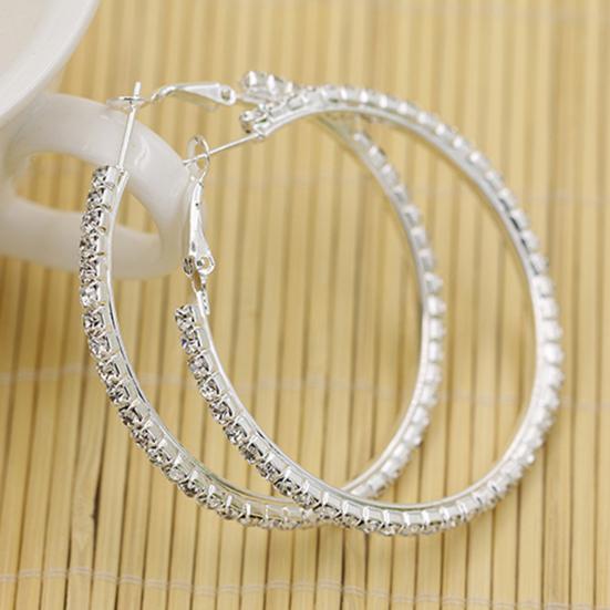 1 Pair Cirle Earrings Rhinestone Decor Jewelry Alloy Women Big Hoop Earrings for Birthday Pary