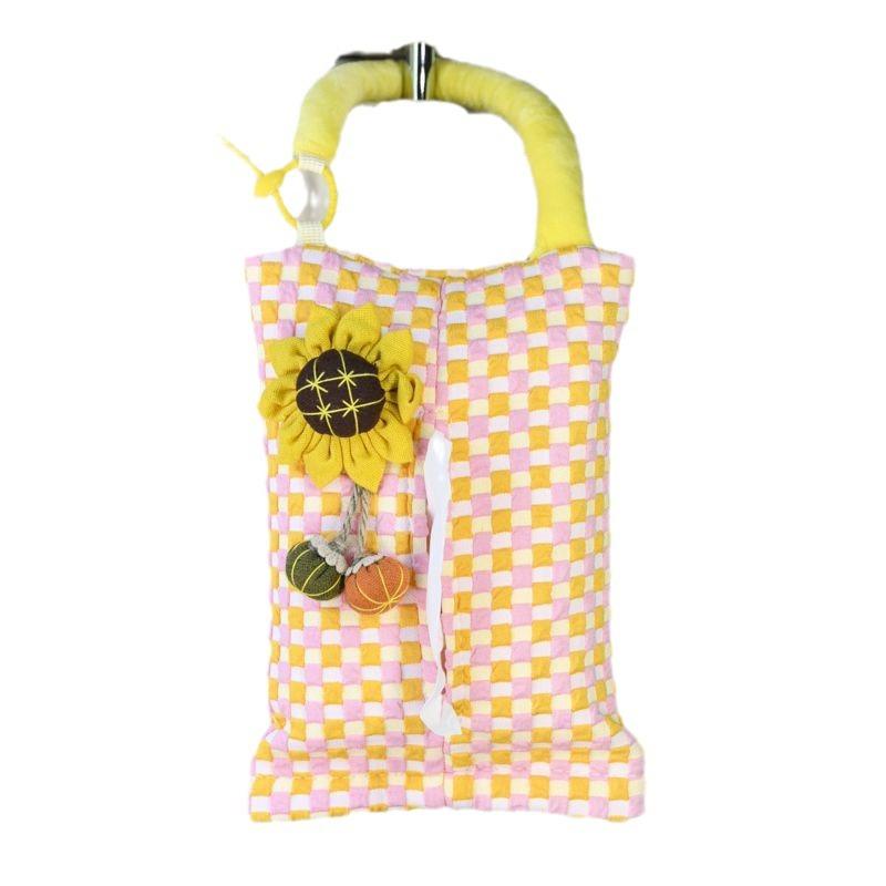 Pink Plaid Fabric Tissue Box Portable Hanging Tissue Case Living Room Container Home Car Towel Napkin Papers Bag Home Decoration