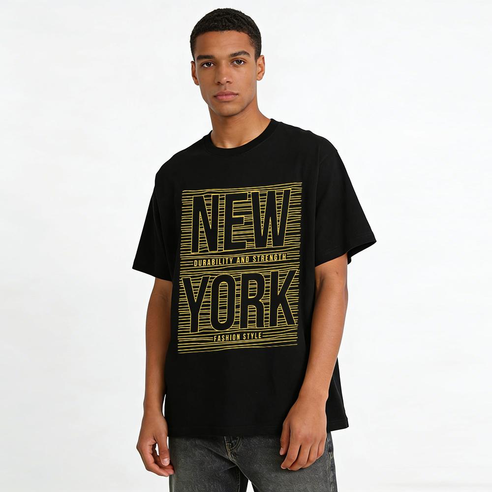 New York Wood Grain Print Casual Tee Trendy Comfortable Versatile Top Pure cotton T-shirt