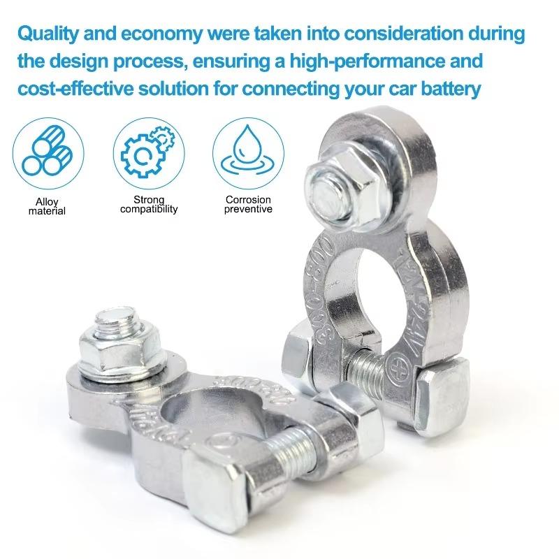 2pcs/set Battery Terminal Clamp Zinc Alloy Positive & Negative Pole Auto Car Screw Connector Car Battery Terminal Clamp
