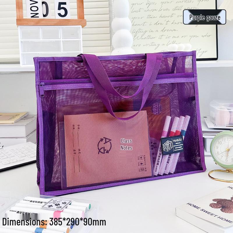 Large Capacity A4 Korean Art Bag with Thickened Mesh and Double Layer Zipper 1 piece