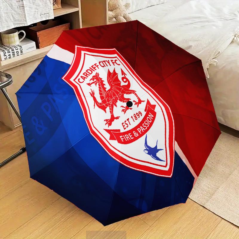 Football Club Cardiff Automatic Folding Umbrella - 8-Rib Travel Umbrella with Auto Open/Close & Portable Gifts for Holidays or Birthdays
