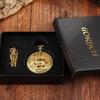 Golden Hollow Deer Pattern Mechanical Pocket Watch Vintage Double Side Steampunk Fob Clock Male Necklace Watch Chain Women Men