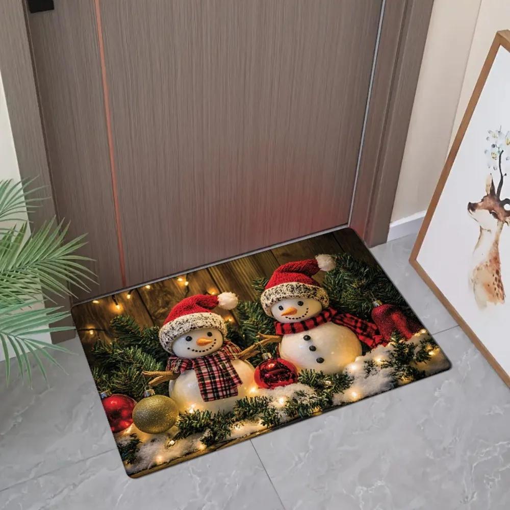 Christmas Decoration Door Mat Snowman Printed Floor Mat Is Suitable for Home Room Bathroom Kitchen Non-slip Water Absorption