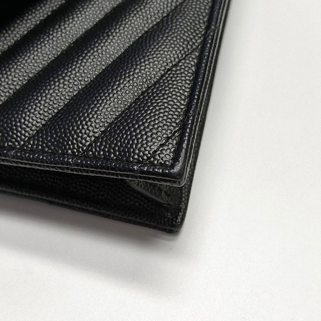 [Pre-Owned] Ysl Envelope Silver Logo Quilted Grainy Embossed Leather Envelope Chain Wallet Shoulder Crossbody Bag - Excellent #1TE77E9