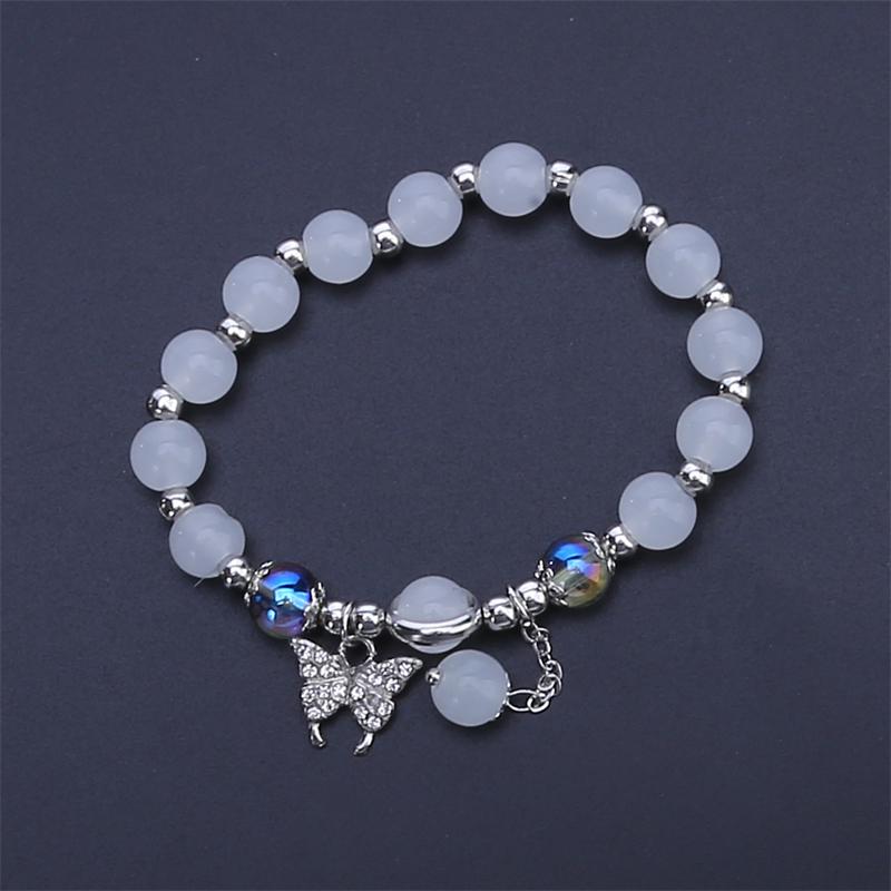 Bracelet jonc papillon en pierre œil de chat pour femmes vintage, bracelet de perles étoiles pour filles, bijoux