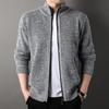 Men's Autumn and Winter Thickened Plus Size Hoodless Loose Cardigan Solid Color Casual Warm Zip Knit Outerwear